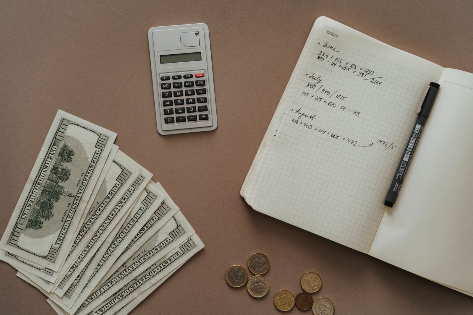 Calculatrice et carnet pour un calcul de taux de change